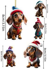 Christmas Decoration 5pcs Acrylic Flat Cute Dog Christmas Tree Ornaments & Pendants, Car Interior Decorations - Multicolor - View 2