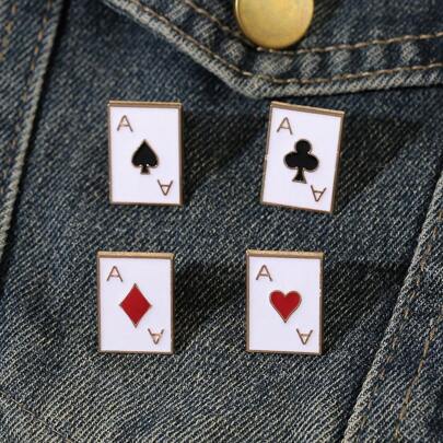 4pcs Harajuku Style Playing Card Brooch Pins, Simple Metal Badge Design Valentine's Day Valentines Dress Accessories Pin For Clothes Bag Charm School Office Accessories Shirts Jacket Jewelry Christmas Halloween Clothes Pin Funny Cute Teacher Gifts Costume Accessories Bag Charms