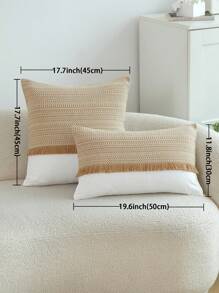 1 chiếc vỏ gối trang trí dệt kiểu chắp vá màu kaki, sợi thô, thích hợp trang trí trong nhà, dùng được cả bốn mùa, không bao gồm ruột gối. - Màu Khaki - Xem 3