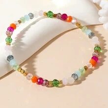 1 件女士串珠手链波西米亚复古风格铁石彩色水晶铜十字框镀 18K 金弹性串珠手链配精美卡片复活节礼物适合送朋友送家人送女朋友 - 彩色 - 查看 7