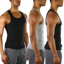 ToBeInStyle Men's Multi-Pack Of Slim Fit Shallow Scoop Neck Sleeveless A-Shirts - 3 Pack: 2 Black 1 Grey - View 5