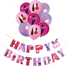 6/10/20/30 pièces Ballons/Banderoles, Fanions, Décorations pour fête de jeunes filles, Enterrement de vie de jeune fille, Anniversaire - Ballons, Pinceaux de maquillage, Miroirs, Rouges à lèvres, Noël
