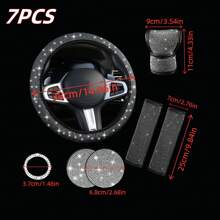 7 Pack Crystal Rhinestone Rhinestone Car Accessories, Bling Car Accessories For Women, Bling Steering Wheel Cover, Bling Car Seat Belt Cover, Gear Shift Cover, Car Bling Ring, Cup Holder Coasters,Car Accessories Women - one-size - View 6