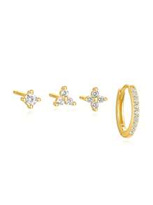 4 件几何锆石 925 纯银耳环女式复古穿孔环/耳钉简约适合日常佩戴新娘珠宝精美珠宝 - 金色 - 查看 19