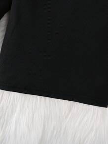 2 piezas Conjunto de sudadera de manga larga de unicolor acanalado y pantalones deportivos casuales con bolsillos para niña joven, otoño/invierno - Rosa - Ver 7