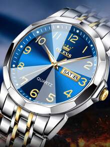 OLEVS. OLEVS Men's Watches Rhombus Mirror Original Quartz Watch For Man Waterproof Luminous Stainless Steel Wristwatch Male Date Week