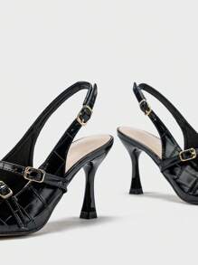 Women's Pointed Toe Multi-Strap Buckle High Heel Pumps,Elegant - Black - View 8