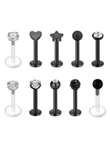 16g 10 Stücke Knorpel Ohrringe ohne Gewinde zum Einsetzen für Helix, Conch, Tragus Piercing, Flachkopf Ohrringe ohne Gewinde, Plastiklabret Schmuck für Lippenpiercing, 6mm 8mm 10mm Medusa Piercing Schmuck