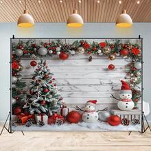 1 Stück, Weihnachten Hintergrundfahne aus Polyesterfaser mit Schneemann- und Baum-Design - Fotohintergrund für Feiertage, geeignet für Partys und Outdoor-Dekoration, ohne Strombedarf - Mehrfarbig - Übersicht 1