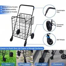 升级版购物车带防水篮内衬和 360° 旋转轮，可折叠/储存/伸缩，大容量重型多功能车辆，方便购物/办公使用，礼品包装袋礼品包装袋 - 銀色 - 查看 8