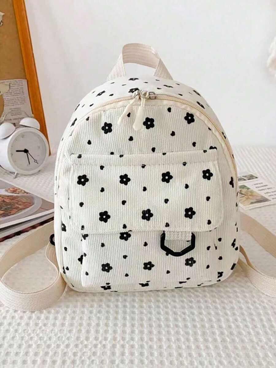 Ba lô vải nhung kẻ nhẹ, dung tích lớn, dễ thương, thích hợp cho du lịch, dã ngoại mùa xuân, đi học hoặc dùng như một chiếc túi nhỏ. Họa tiết in ngẫu nhiên. Ba lô, túi đeo vai, balo, ba lô mini, cặp sách, balo học sinh, túi đựng sách, vật dụng cần thiết cho năm học mới, phù hợp cho nữ, bé gái và học sinh, có thể phối với nhiều phụ kiện balo khác nhau, phù hợp với trường học, cao đẳng, phong cách học sinh, Kawaii. - trắng - Xem 1