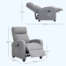 Poltrona Relax Massaggiante con 8 Modalità e 5 Intensità, Poltrona Reclinabile con Poggiapiedi e Telecomando, Pelle PU - Grigio Chiaro - Visualizzare 4