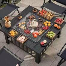 Premium Large Square BBQ Grill & Fire Pit - 2-In-1 Outdoor Heating And Grilling For Christmas Gatherings, Garden Parties, Campfire Tea Making With Foldable Design - Luxury Patio Warming Table