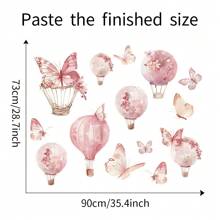 1 Set de Pegatinas de Pared con Mariposas Rosas, Calcomanías de Pared para Habitación de Bebé Niña, Flores, Globo Aerostático, Decoraciones Cálidas y Dulces para Habitación de Bebé, Decoraciones de Pared para Dormitorio de Niños, Decoraciones Desprendibles y Adhesivas para Baby Shower y Regalos Familiares - Multicolor - Ver 7