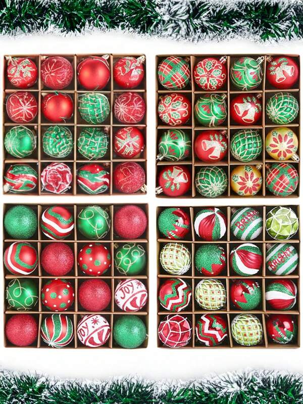 1Set 16pcs 6cm/2.4in Christmas Decoration Supplies Painted Christmas Ball Set Christmas Tree Plastic Round Ball Small Pendant Window Scene Layout Holiday Party Atmosphere Pendant Home Decoration Best Gifts Birthday