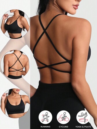 Sexy Seamless Sports Bra Yoga Basic Woman Fitness Elastic Breathable Breast Enhancement Leisure Sports Underwear Cross Hollow Out Top Lingerie