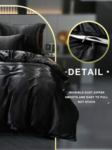 2/3件套纯色被套套装，床上用品套装，时尚简约被套，拉链封口，四角系带，柔软透气的超细纤维被套，轻盈丝滑，是复活节、母亲节、节日礼物的理想之选，四季皆宜，床上用品套装，柔软舒适的被套，家居装饰，提供单人/双人/特大号尺寸，包含1个被套和1/2个枕套。 - 黑色 - 查看 5