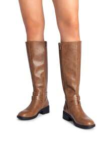 Women'S Black Knee High Motorcycle Riding Winter Boots - 摩卡棕 - 查看 8
