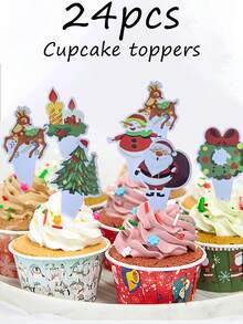 24 件/包圣诞派对纸杯蛋糕装饰，圣诞老人，铃铛，星星和更多圣诞派对装饰用品，圣诞快乐，生日派对纸杯蛋糕装饰，圣诞装饰，圣诞礼物，圣诞餐桌甜点装饰 - 彩色 - 查看 16