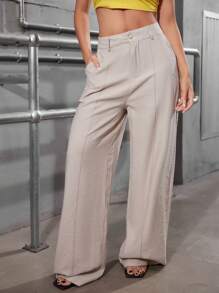 ADD MODA FEMININA EIRELI- AS1322 Wide Leg Pants, Bell Bottom, High Waist, Button Closure, High Waist, Elegant Romantic Fabric, Formal, National Shipping, New Collection 2024 - 米色 - 查看 4