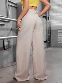 ADD MODA FEMININA EIRELI- AS1322 Wide Leg Pants, Bell Bottom, High Waist, Button Closure, High Waist, Elegant Romantic Fabric, Formal, National Shipping, New Collection 2024 - 米色 - 查看 2