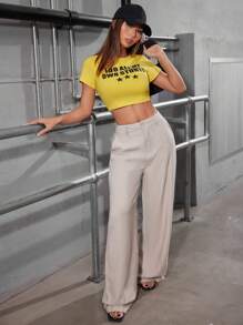 ADD MODA FEMININA EIRELI- AS1322 Wide Leg Pants, Bell Bottom, High Waist, Button Closure, High Waist, Elegant Romantic Fabric, Formal, National Shipping, New Collection 2024 - 米色 - 查看 6