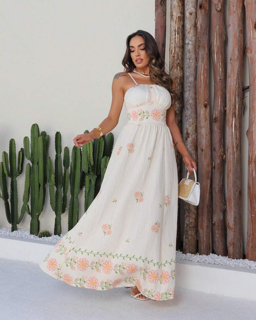 Floral Print Strapless Long Dress - 查看 1