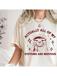 Unisex T-Shirt With Written Print - 奶油色 - 查看 2