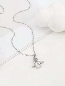 Customized Necklace Christmas Gift Little Angel Pendant Necklace 100 Languages I Love You Projection Necklace Customizable Movie-Like Black And White Photo Engraved Necklace For Family, Couple, Pet, Mantra, Gift For Girlfriend, Mom, Best Friend, Daily Wear