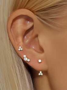 3 chiếc khuyên tai tua rua bạc Sterling 925 cho nữ xu hướng cổ điển năm 2024 khuyên tai vòng/đinh tán tối giản hoàn hảo để đeo hàng ngày trang sức cô dâu trang sức cao cấp - Vàng - Xem 6