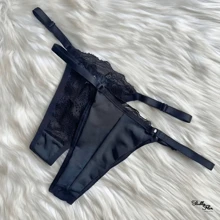 Kit Of 10 Double String Microfiber Lace Panties With Adjustable Straps Women's Lingerie String Thong - 黑與白 - 查看 7