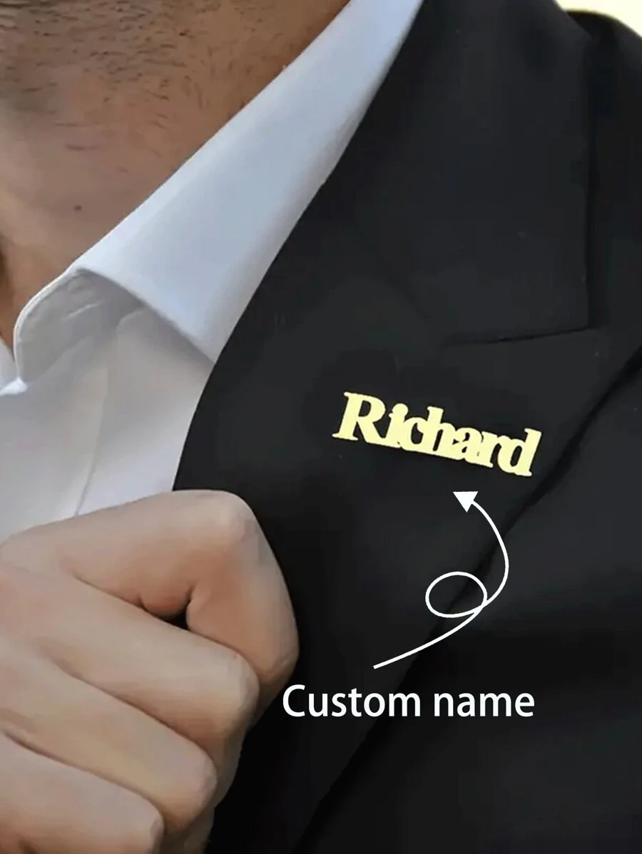 1pc Customized Name Lapel Pin - Fashionable & Minimalist, Made Of 304 Stainless Steel, A Personalized Gift Suitable For Friends And Family. Can Be Engraved, Stainless Steel Material, Colorful, Cute & Playful, Fun, Kawaii Style, Y2K Aesthetic, Versatile Fashion, Suitable For Both Men And Women, Casual Matching, Customizable, Personalized, Unique, An Ideal Gift For Him Or Her, Forest Color Tone. - Name Brooch - View 1