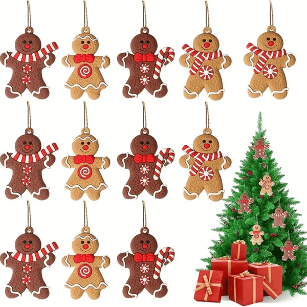 12pcs Cute Gingerbread Man Pendant, Perfect For Christmas Tree Decoration, Holiday Party Gift Wrapping,Christmas