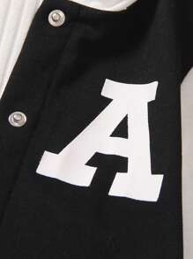 2件套女童休闲学院风星星字母印花撞色长袖连帽外套和裤子套装，轻薄面料，适合春秋季穿着 - 黑色 - 查看 3