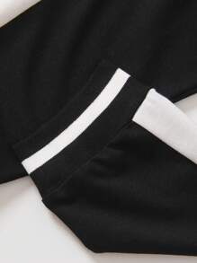 2件套女童休闲学院风星星字母印花撞色长袖连帽外套和裤子套装，轻薄面料，适合春秋季穿着 - 黑色 - 查看 5