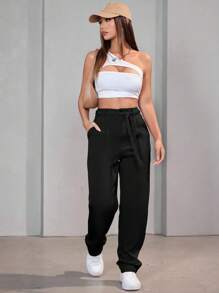 ADD MODA FEMININA EIRELI- AS1352 Women's Pants, High Waist, With Side Pockets, Straight Leg, With Rhinestone Belt, Modern, Elegant, Formal, Blogger, New Collection 2024 National Shipping - màu đen - Xem 6