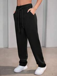 ADD MODA FEMININA EIRELI- AS1352 Women's Pants, High Waist, With Side Pockets, Straight Leg, With Rhinestone Belt, Modern, Elegant, Formal, Blogger, New Collection 2024 National Shipping - màu đen - Xem 5