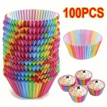 100 Moldes de papel para cupcakes, tazas de papel para pasteles de colores navideños, tamaños estándar, soportes de papel para tartas arcoíris, forros de postre arcoíris, tazas de postre para banquetes festivos, tazas de papel para tartas de boda, set de cocina para fiesta de niñas, forros a prueba de aceite para panqueques - Multicolor - Ver 11