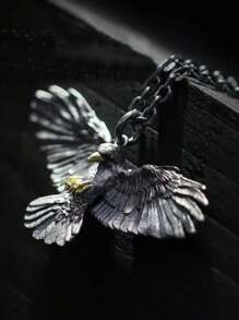 Vintage Bungee Jumping Eagle Pendant Necklace, Men's Fashion Punk Hip Hop Animal Decor Accessory, Holiday Party Gift, Couple Birthday Present - Black - View 5