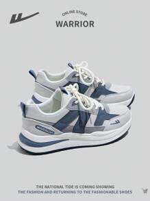 WARRIOR 1 双男士休闲运动鞋，时尚潮流软底防滑轻便透气户外低帮拼色跑步鞋 - 藍色 - 查看 3