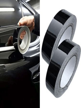 2 件装 1.18 英寸黑色亮面乙烯基包装胶带，适用于汽车车窗车门装饰配件