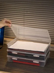 1pc/2pcs/5pcs/10pcs/A4 Paper Storage Box, File & Contract Storage Box, Desktop Miscellaneous Storage Box, Covered Dust-Proof & Moisture-Proof Storage Box, Student Exam Paper & Document Storage Box, Office & Dorm Storage Accessory, Campus Supplies, Home Storage, Study Supplies, Organizing Accessory - Multicolor - View 4