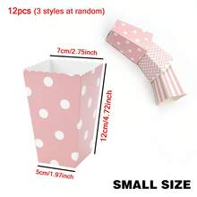 12 pezzi Scatole rosa per popcorn, a pois, a righe, a onde, adatte per popcorn, spuntino, caramelle, biscotti, riunioni familiari, partite di calcio, festival