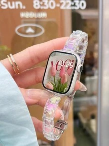 1pc Women Fashion Slim Transparent Laser Watch Strap Compatible With Apple Watch Band 38mm 40mm 41mm 42mm 44mm 45mm 46mm Ultra 49mm Rainbow Clear Acrylic Girls Watchband Bracelet Compatible With Watch Series 10 9 8 7 SE 6 5 4 3 Band Watch Accessories, Adjustable.Only Straps, Not Case And Watches, Fashion Smart Watch Strap Compatible With Apple Watch Band, Bracelet Watchband Strap Accessories