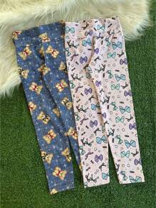 Combo 2 leg 1 ao 16 Estampada Infantil e Juvenil Legging cós alto em Algodão - Multicolorido - Visão 2