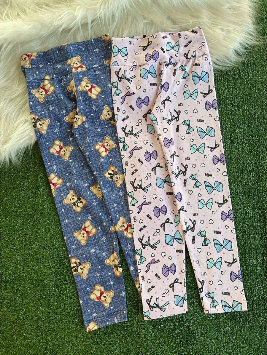 Combo 2 leg 1 ao 16 Estampada Infantil e Juvenil Legging cós alto em Algodão
