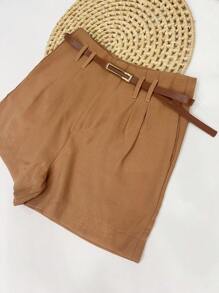Marrant Shorts With Belt And Pocket High Waist - Brown - View 2