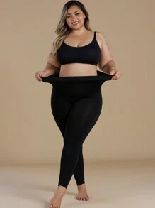 1pc Plus Size High-Stretch Modal Black Cropped Tights