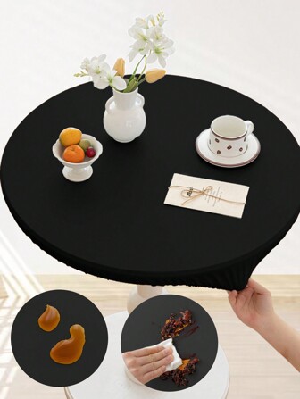  1pc Round Solid Color Waterproof Tablecloth, Simple Style, Oil-Proof,  Dust-Proof, Table Cover Protector, Suitable For Desk, Dining Table, Coffee Table,Kitchen And Dining Room,Home Decora
