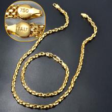 18K Gold Plated Copper Chain Necklace & Bracelet Set (For Women) - Gold - View 4
